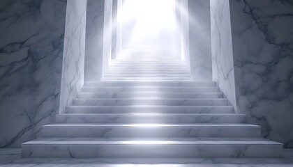 Fototapeta premium Marble staircase ascending to light, pathway to enlightenment, spiritual ascension, interior design, architectural concept