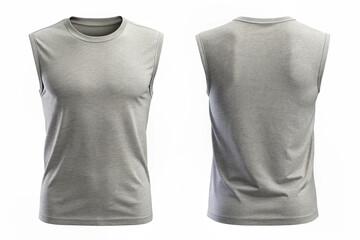 Blank grey sleeveless shirt mockup, front and back view, Empty jersey sport tank top for basketball uniform template isolated on white background