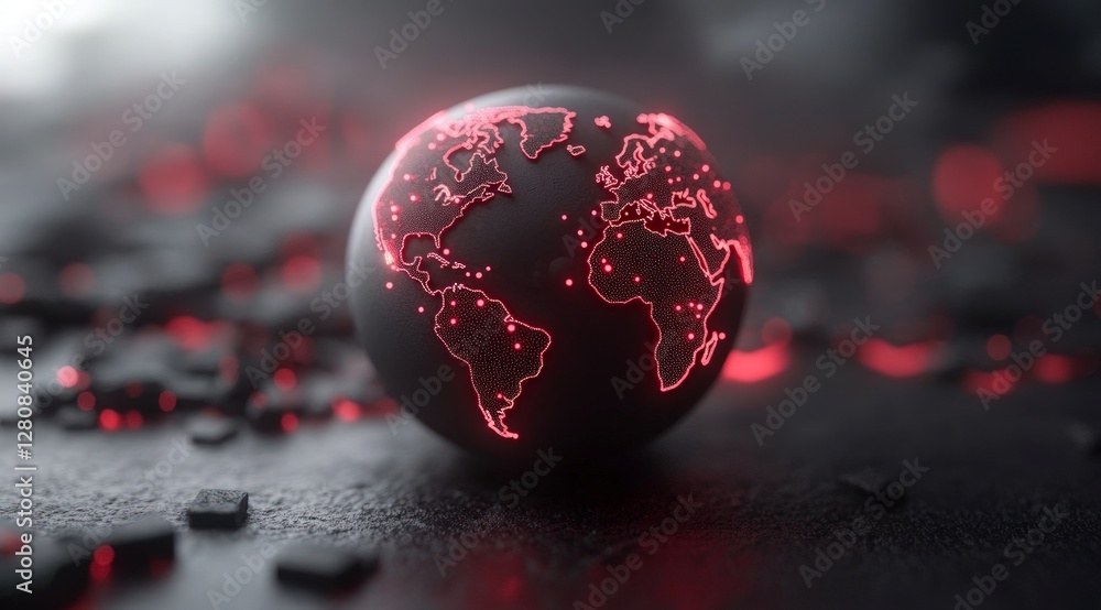 Poster global network illuminated earth dark background 3d render
