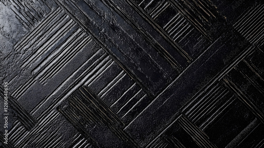 Poster monochrome texture: dark abstract background with geometric lines and decorative woven pattern