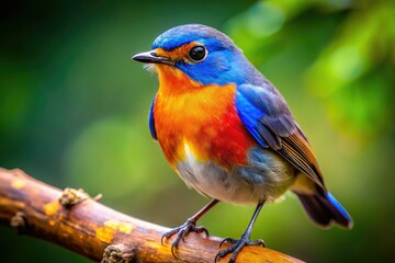 Obraz premium A candid avian portrait: close-up detail of a beautiful wild bird's plumage on its branch.