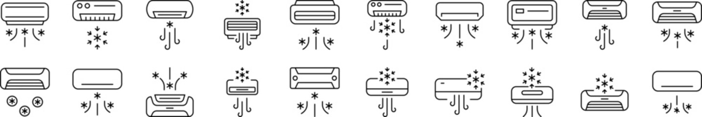 Cooling Air Conditioner Line Icon Pack. Outline Signs for Graphic and Web Design, Apps, Adverts, Various Cards