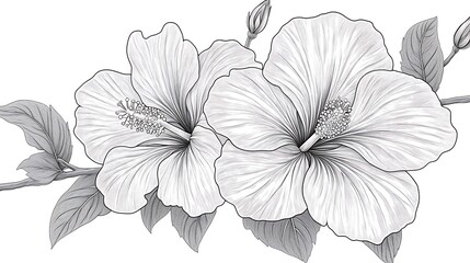 Elegant grayscale hibiscus floral design