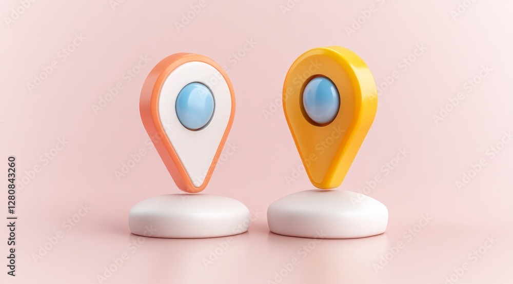 Poster pastel location pins minimalist 3d icons navigation gps map app ui design elements