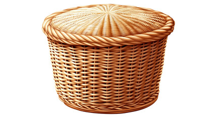 Obraz premium A plastic wicker basket with a lid, perfect for organizing, isolated on a transparent background to highlight its design.