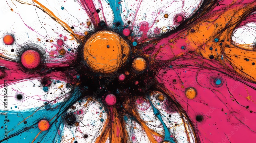 Poster a high-definition capture of a colorful abstract explosion with vivid patterns and textures