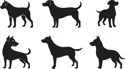 Standing black dog icon set sticker silhouette vector art