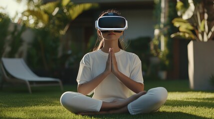 Fototapeta premium Serene Virtual Reality Meditation: Finding Inner Peace in a Digital Oasis