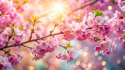 Naklejka premium Capture spring's essence: stunning macro photography of Japanese cherry blossoms, blurred for a bokeh effect.
