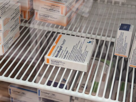 Prague, Czech Republic -February 21 2025: NOVORAPID PENFIL with INSULIN ASPART active substance by NOVO NORDISK, used for rapid blood sugar control in diabetes.	
