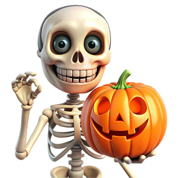recommend clip art: Skeleton cartoon mascot hold the halloween pumpkin