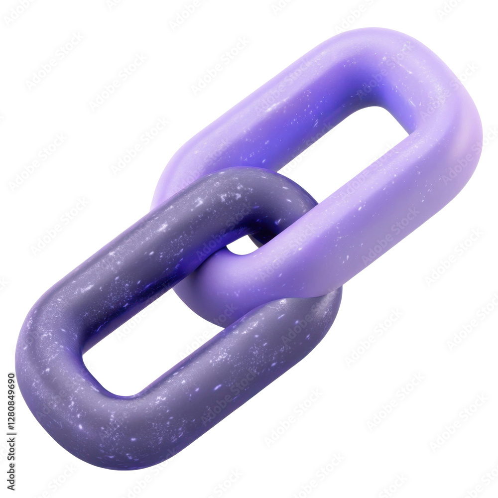 Poster abstract purple interlocking chain links in a seamless 3d rendering on transparent background
