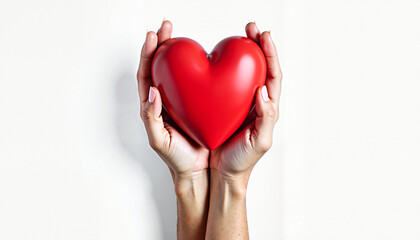 Hands Holding Heart, Symbol of Love, Red and White
