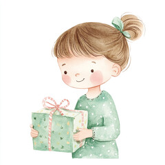 Minimalist Scene of a Person Opening a Thoughtful Gift from Mom Isolated on White Background Capturing the Joy and Surprise of Unwrapping a Present with Love and Care