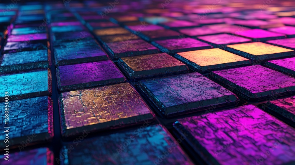 Poster dynamic light trails in vibrant abstract squares and hues