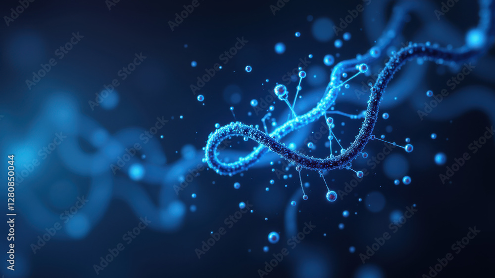 Poster a close-up view of a single molecule of semaglutide with water droplets encapsulating it, set agains