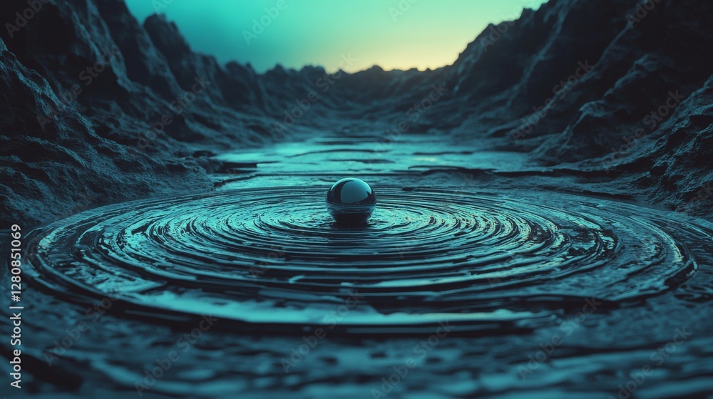 Poster a mesmerizing instant when a water droplet spawns ripples in a tranquil space