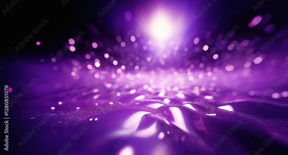 Poster abstract purple background with bright light and shimmer. a path of light flows towards the viewer i