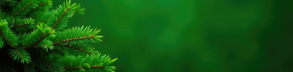 Obraz premium Dense evergreen tree with green needles against a green background, foliage, autumn foliage, nature photography