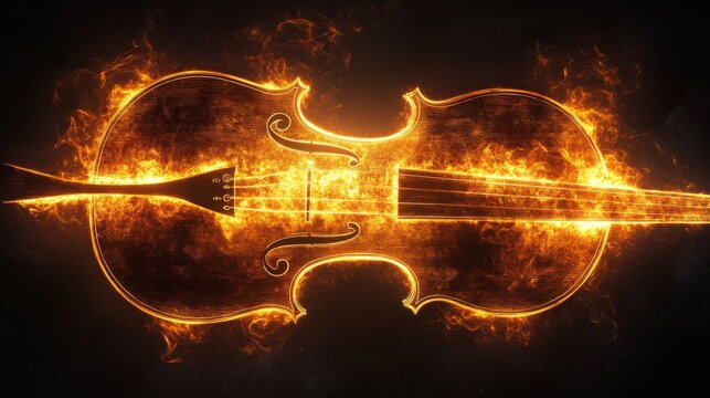 A glowing violin with an elegant wooden texture, radiating light from within. 