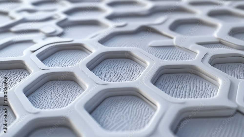 Poster The background features an abstract 3D design consisting of hexagons, serving as a backdrop, and also includes a hexagonal pattern with a white hexagon wallpaper