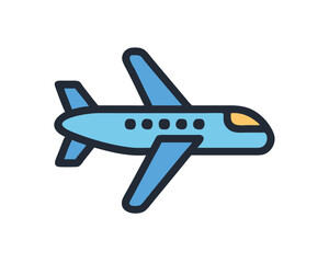 Colorful outline illustration of a light-blue passenger jet
