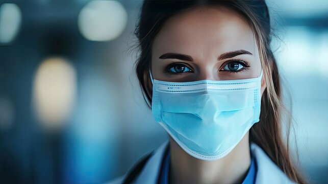 Composition of World Day for Safety and Health at Work with female doctor wearing a face mask for workplace health safety. - Powered by Adobe