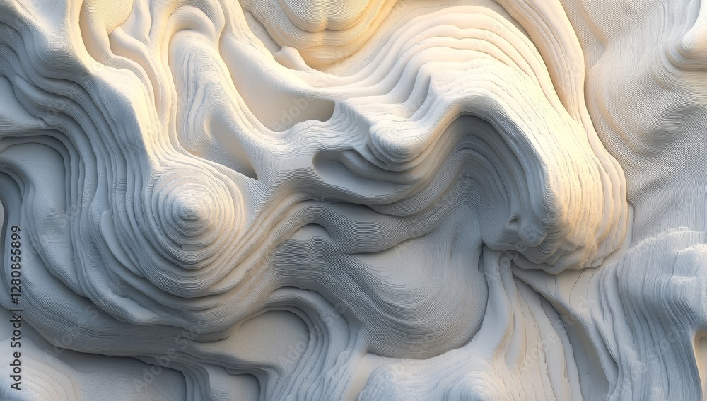 Poster a modern design is characterized by an abstract white wave paper with curved reliefs and a multicolo