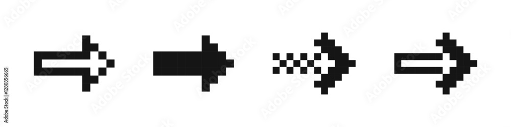 Poster 8 bit pixel arrows. pixel arrow icons