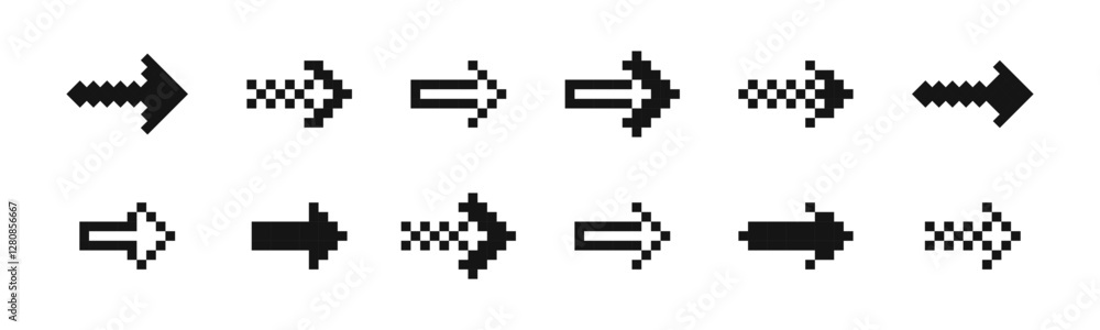 Aufkleber pixel arrows. 8 bit pixel arrows. arrow pixel art. vector pixelart arrows.