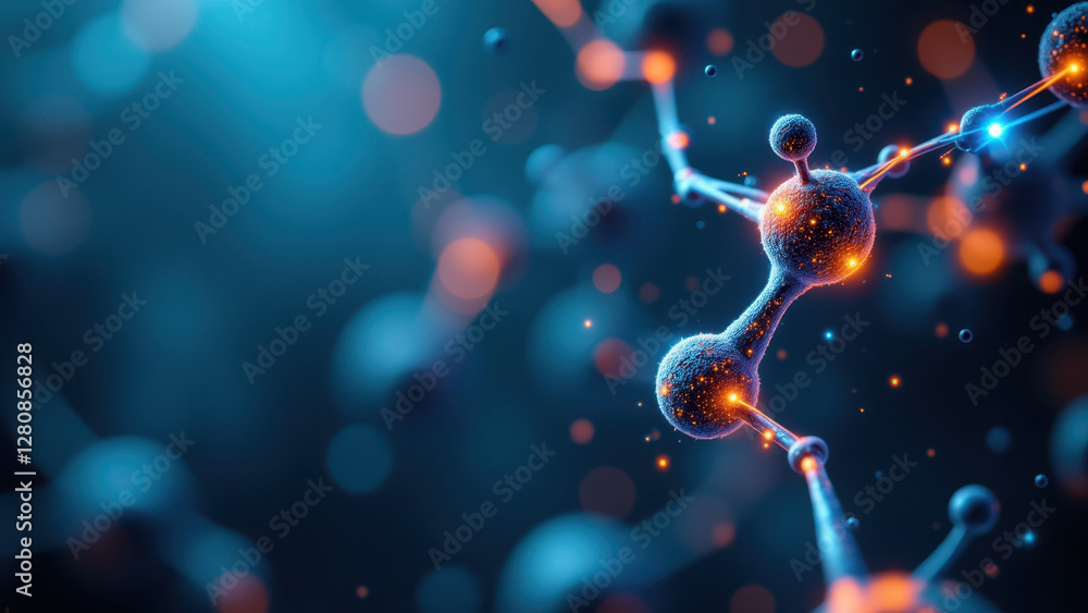 Poster a magnified view of a single molecule of semaglutide with atomic bonds highlighted against a backgro