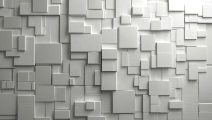 White cube boxes that have been randomly shifted and scaled form a block pattern for background wallpaper banners