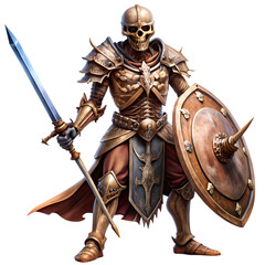 Obraz premium Skeleton wear armour and hold sward and shield