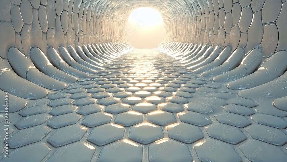 Poster a trendy white background featuring a technology abstract with a mesh of hexagons, representing 3d n