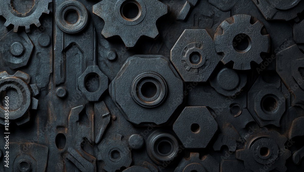 Poster a dark 3d hexagon background design is formed by combining abstract black hexagons with octagons, re