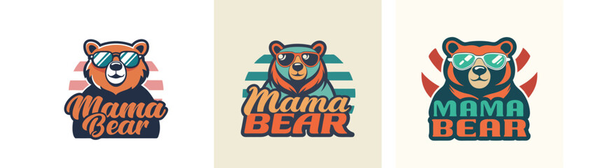 Bear vector illustration , Design a 'Mama Bear' graphic with a bear wearing retro sunglasses