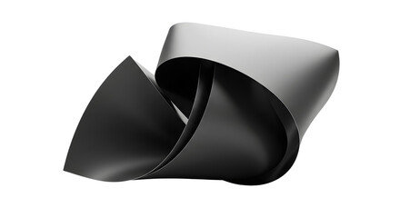 Abstract Black Ribbon Sculpture with Smooth Curves on White Background