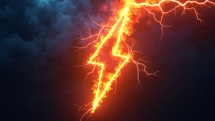 A glowing lightning bolt with orange and yellow hues against a dark and stormy sky background art