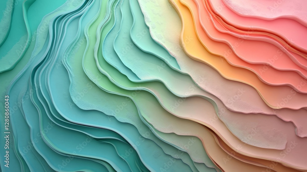 Poster the combination of teal, blue, and magenta colours on a wavy net design with curved lines forms an e
