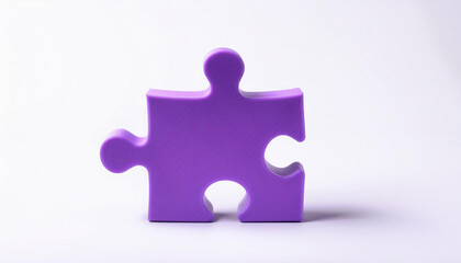 Purple puzzle piece isolated on a white background. Minimalist design.