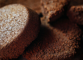 Macro of coffee grounds texture . from espresso machine. Close -up of coffee ground