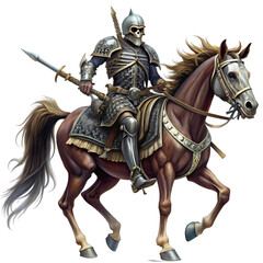 Fototapeta premium Skeleton wear armor and riding horse