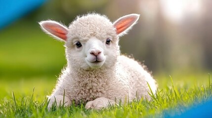 Obraz premium Adorable Baby Lamb Laying On Grass