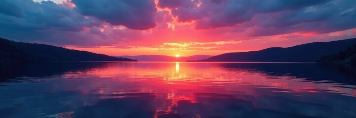 Reflections of red and blue sunset on lake's surface, reflection, sunset, ripples