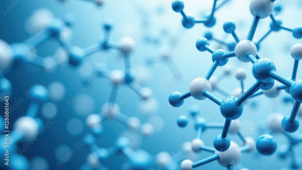 Poster high-resolution microscopic image of a semaglutide molecule with an artistic blue and gray color pal