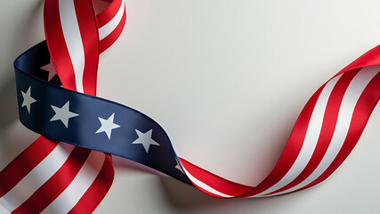 A patriotic ribbon with stars and stripes on a white background creating a festive atmosphere around it