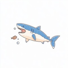 Cartoon Shark Eating Fish Illustration