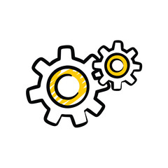 Hand-drawn illustration of two interconnected gears