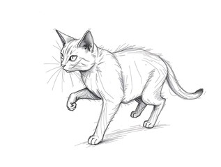 Obraz premium Sketch of a Strolling Cat Detailed Line Art on White Background