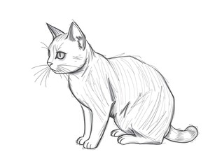 Obraz premium Cat Sketch Sitting Alertly Cute Kitten Illustration Pet Drawing Art